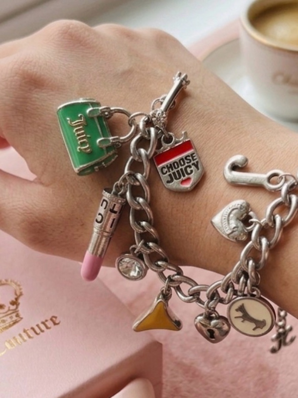 Vintage Juicy Couture Multi-Charm Toggle Bracelet | Y2K Rare Charms Silver Tone